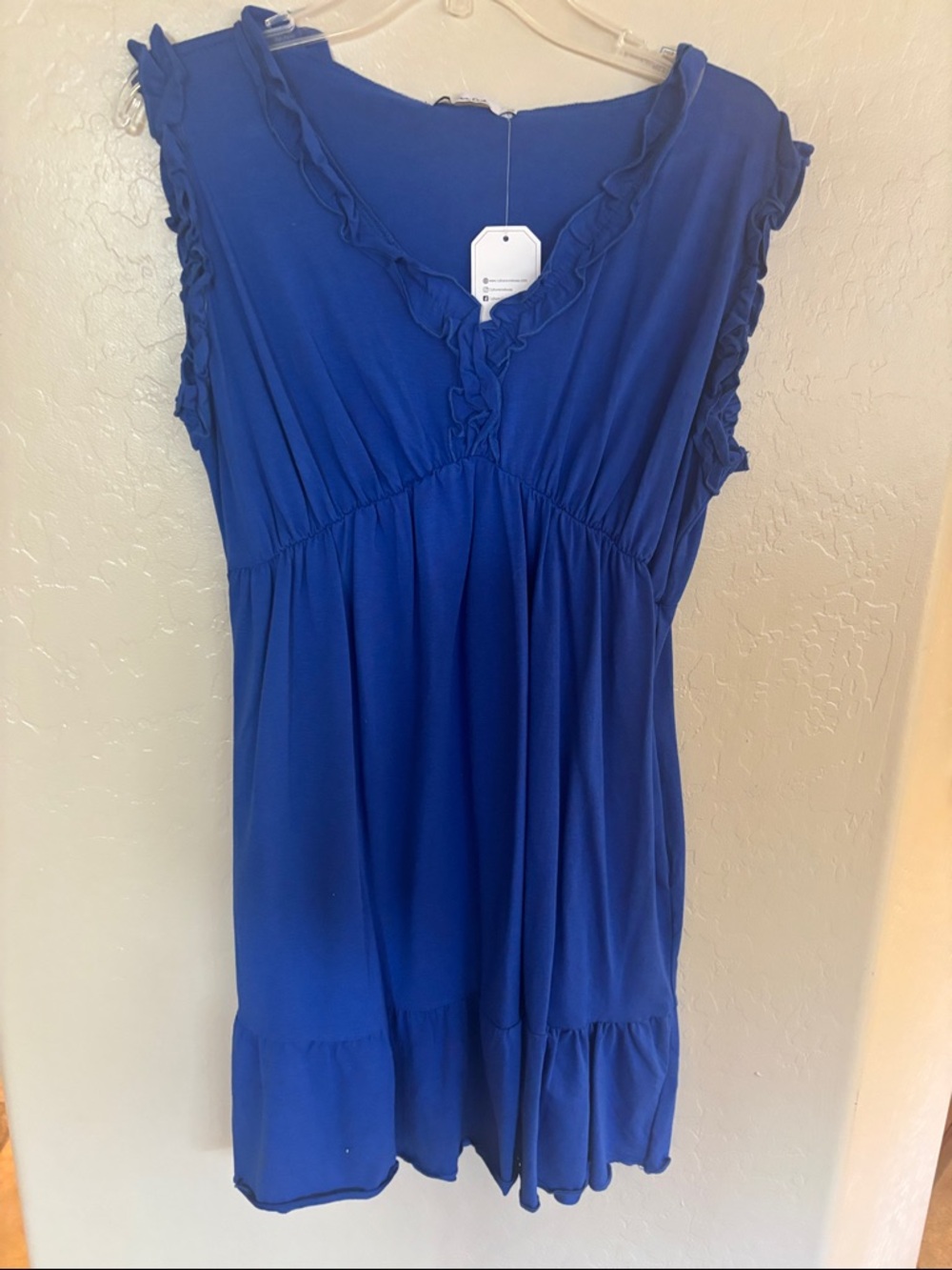 Sleeveless Ruffle V-Neck Tunic Top - Royal Blue